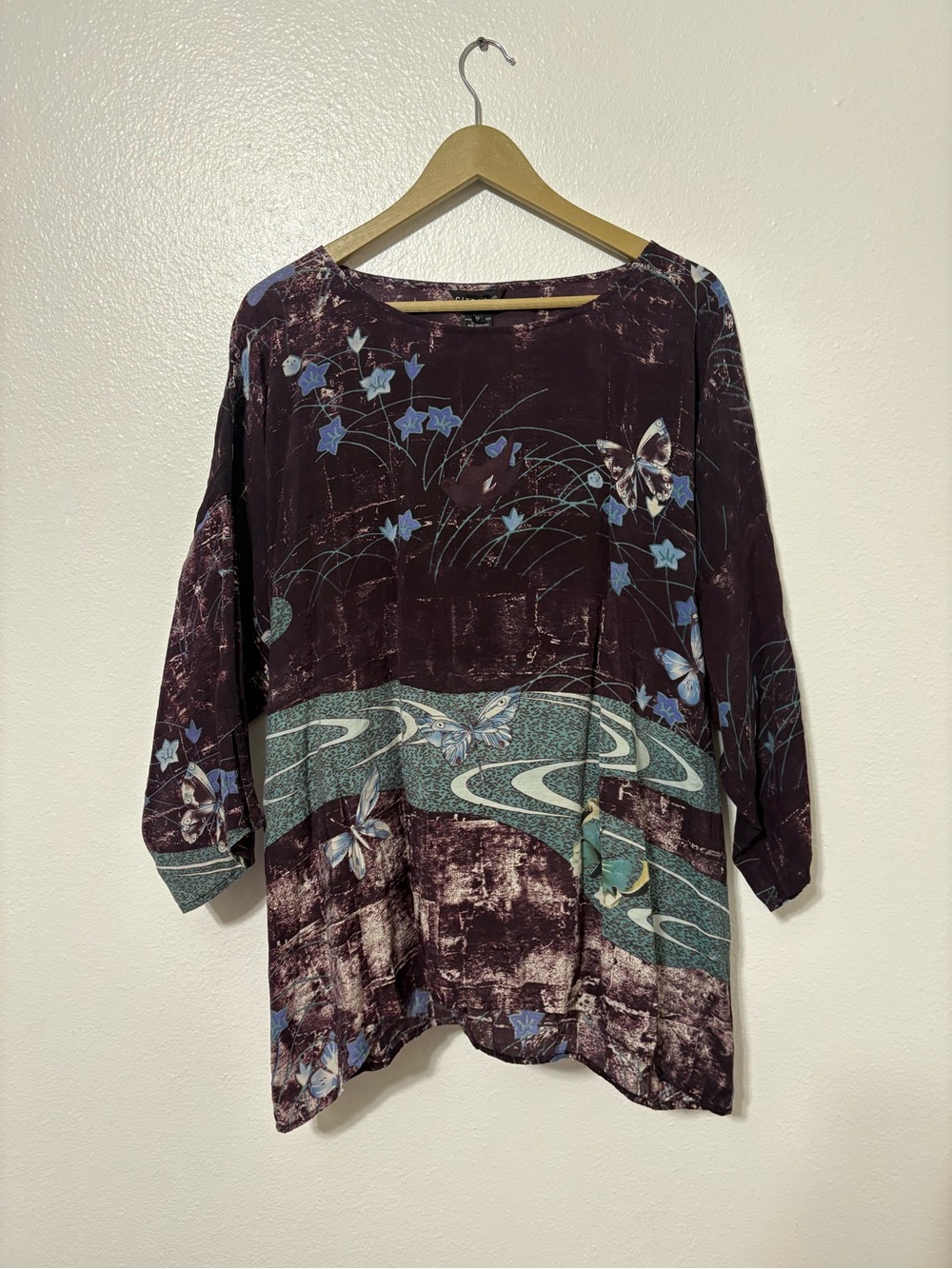 Citron Size XL Bamboo Purple Blue Butterfly Tunic Top Relaxed Flowy Boho Fairy